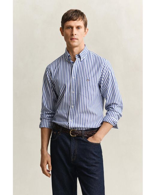 Gant Blue Striped Classic Poplin Shirt College for men