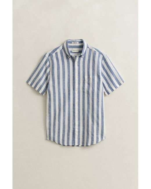 Gant White Striped Linen Blend Short Sleeve Shirt for men