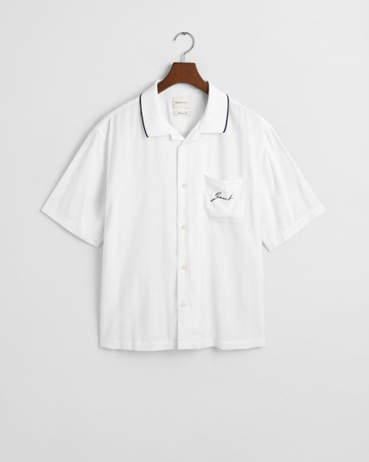 Gant White Relaxed Fit Short Sleeve Viscose Shirt for men