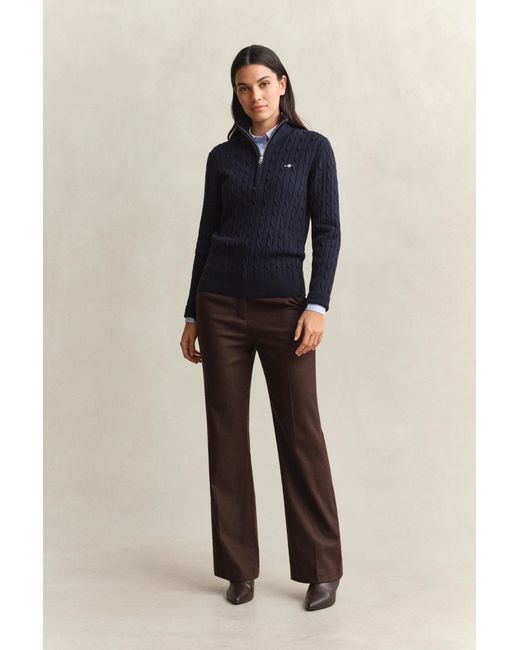 Gant Blue Stretch Cotton Cable Knit Half-Zip Sweater