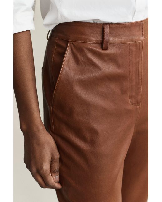 Gant Natural Flared Leather Pants Mahogany
