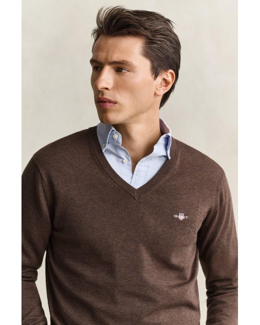 Gant Blue Cotton V-Neck Sweater for men