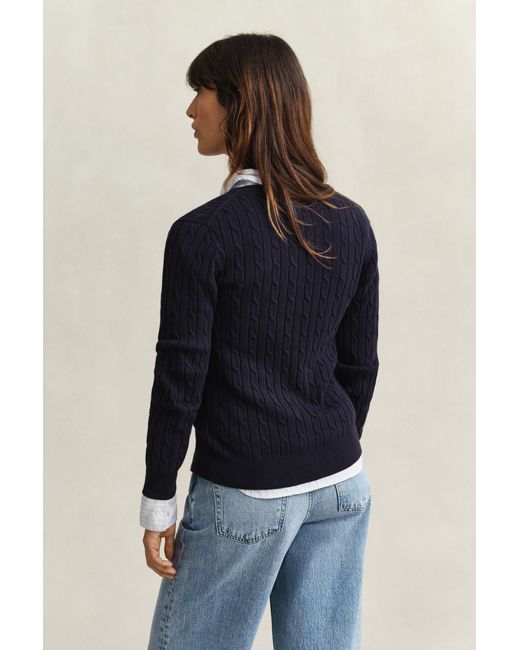 Gant Blue Stretch Cotton Cable Knit Cardigan