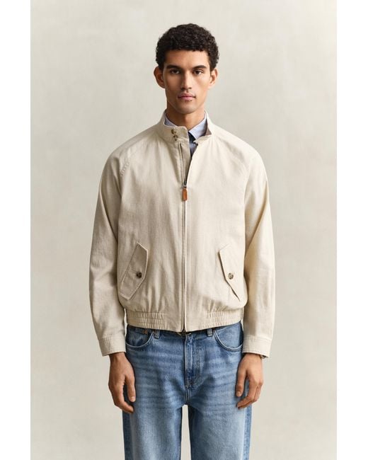 Gant Natural Linen Blend Harrington Jacket Soft Oat for men