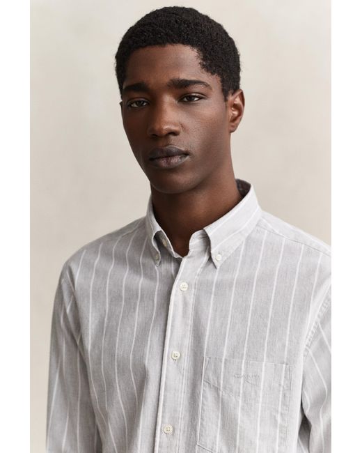 Gant White Striped Mélange Poplin Shirt Melange for men
