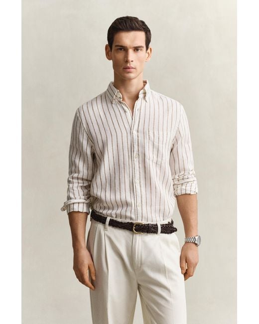 Gant Natural Striped Linen Blend Shirt Cream for men