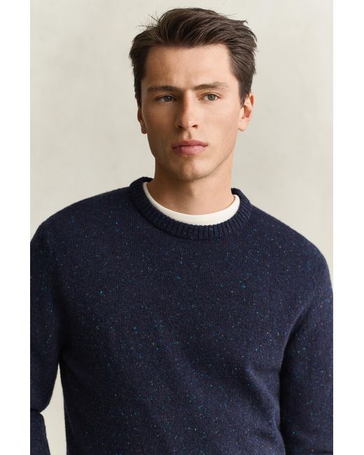 Gant Blue Wool Blend Nepps Crew Neck Sweater Evening for men