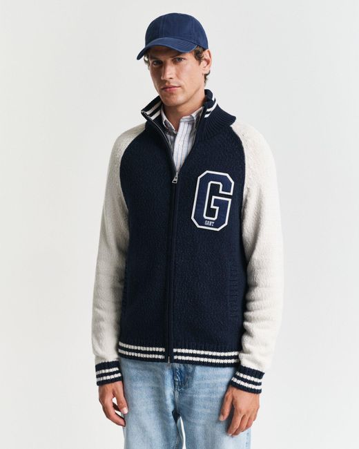 Gant Blue Slub Cotton Zipped Cardigan for men