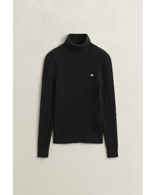Gant Black Stretch Cotton Cable Knit Turtleneck Sweater