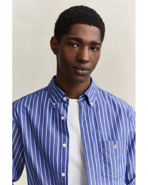Gant Blue Striped Classic Poplin Shirt College for men