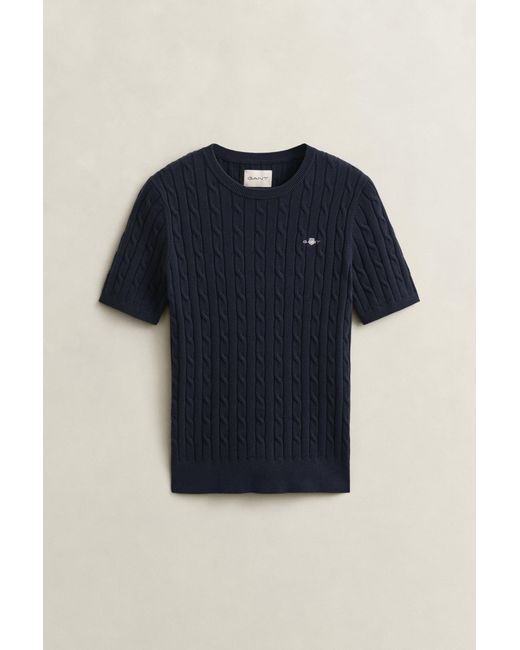 Gant Blue Stretch Cotton Cable Knit Sweater