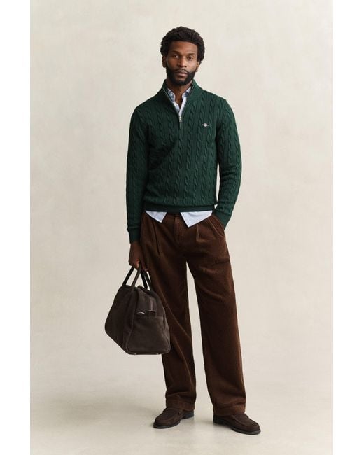 Gant Green Cotton Cable Knit Half-Zip Sweater Tartan for men