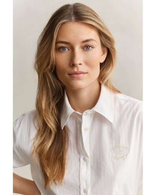 Gant Natural Striped Embroidered Shirt Eggshell