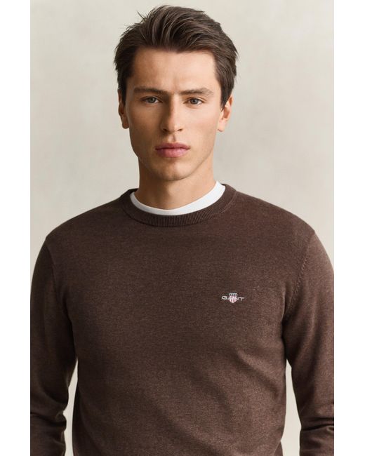 Gant Brown Cotton Crew Neck Sweater for men