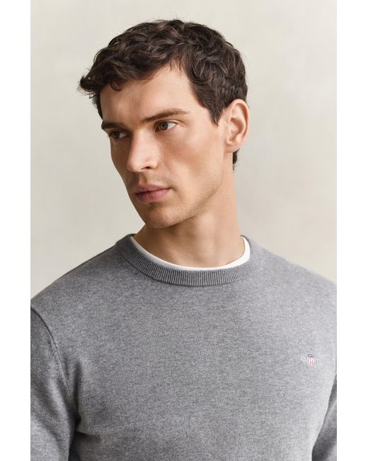 Gant Gray Classic Cotton Crew Neck Sweater Melange for men