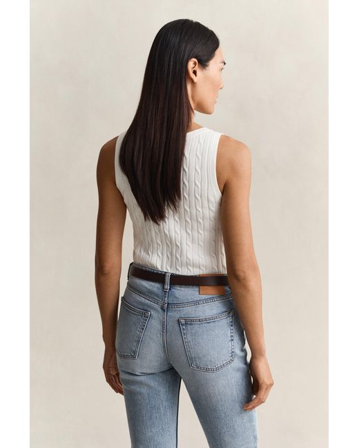 Gant Blue Cable Knit Tank Top Eggshell