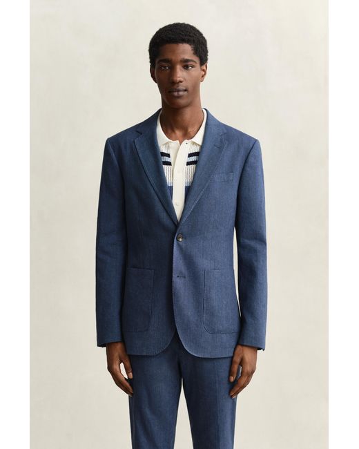 Gant Blue Linen Blend Suit Jacket Persian for men