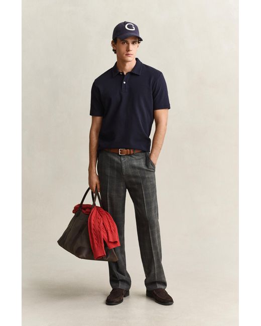 Gant Blue Waffle Texture Polo Shirt Evening for men