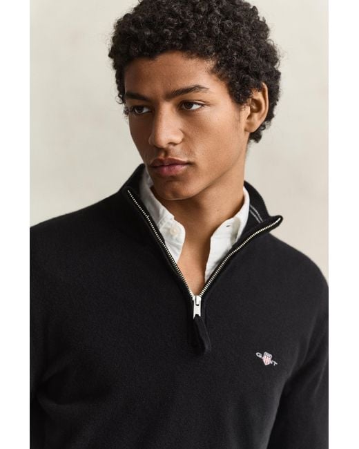 Gant Blue Lambswool Half-Zip Sweater for men