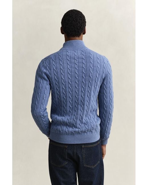 Gant Blue Cotton Cable Knit Half-Zip Sweater Denim Melange for men