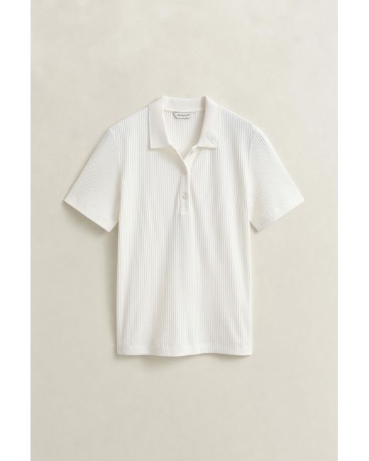 Gant Natural Ribbed Polo Shirt Eggshell