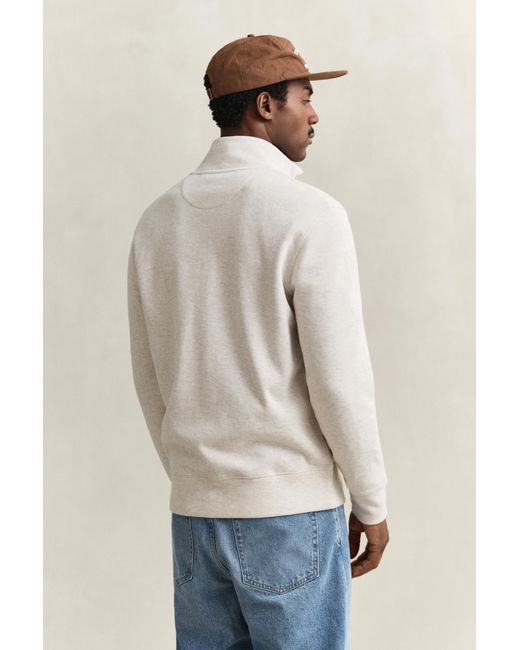 Gant Natural Sacker Rib Zip Sweatshirt Seed Melange for men