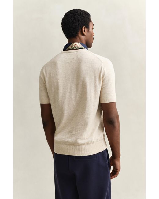 Gant Blue Slub Cotton Blend Short Sleeve Sweater Seed Melange for men