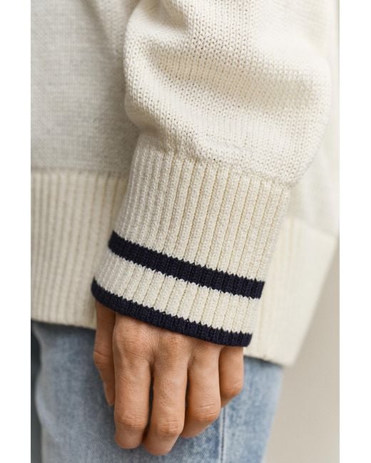 Gant Natural Cotton V-Neck Sweater Eggshell
