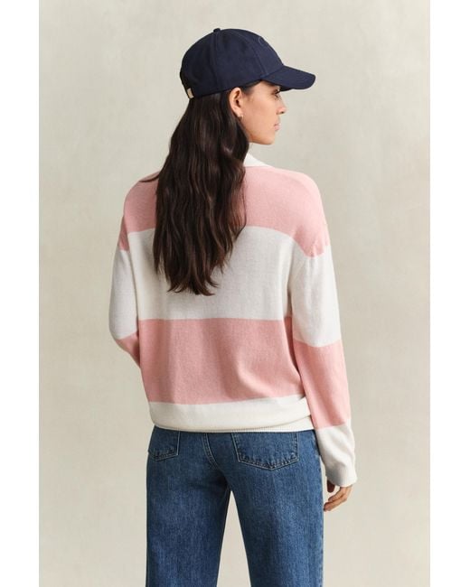 Gant Pink Knitted Barstriped Rugger Cream