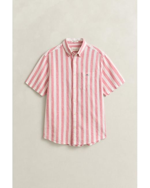 Gant Red Striped Linen Blend Short Sleeve Shirt for men