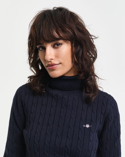 Gant Blue Stretch Cotton Cable Knit Turtleneck Sweater ()