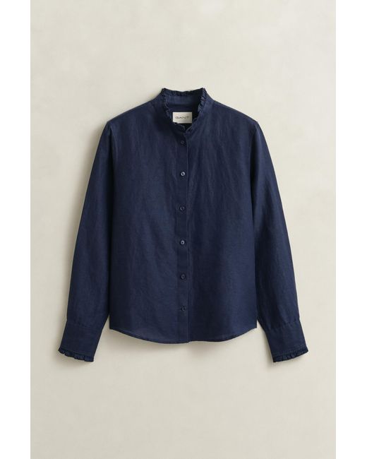 Gant Blue Frilly Linen Blend Blouse Evening