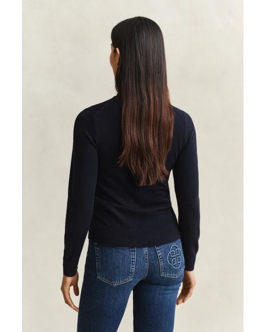 Gant Blue Wool Cotton Turtleneck Sweater Evening
