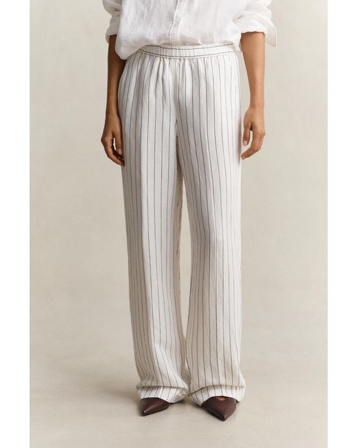Gant Natural Striped Linen Blend Pants Eggshell