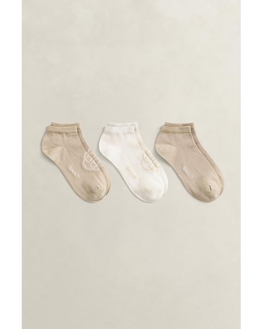 Gant Natural 3-Pack Monogram & Solid Ankle Socks