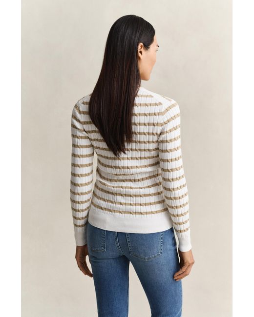 Gant Natural Striped Cable Knit Crew Neck Sweater