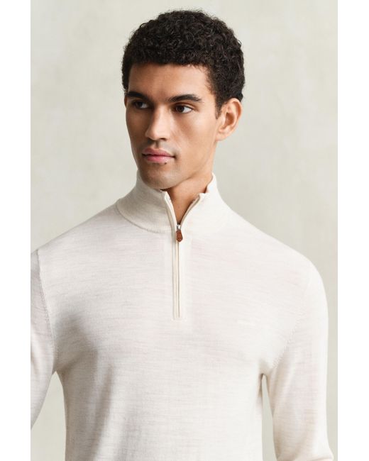 Gant White Merino Wool Half-Zip Sweater Seed Melange for men