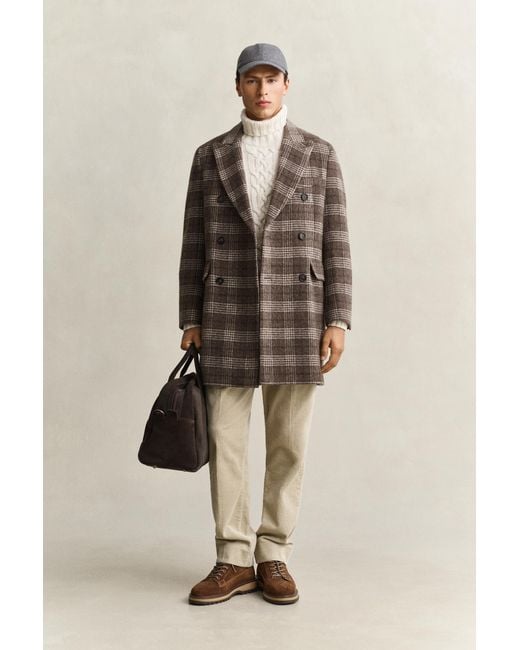 Gant Brown Double Breasted Wool Coat for men