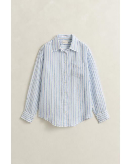 Gant White Relaxed Fit Striped Linen Shirt