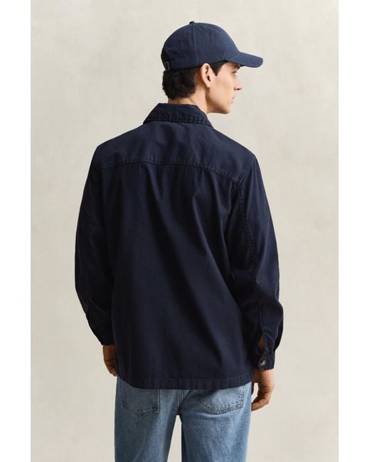 Gant Blue Linen Blend Overshirt Evening for men