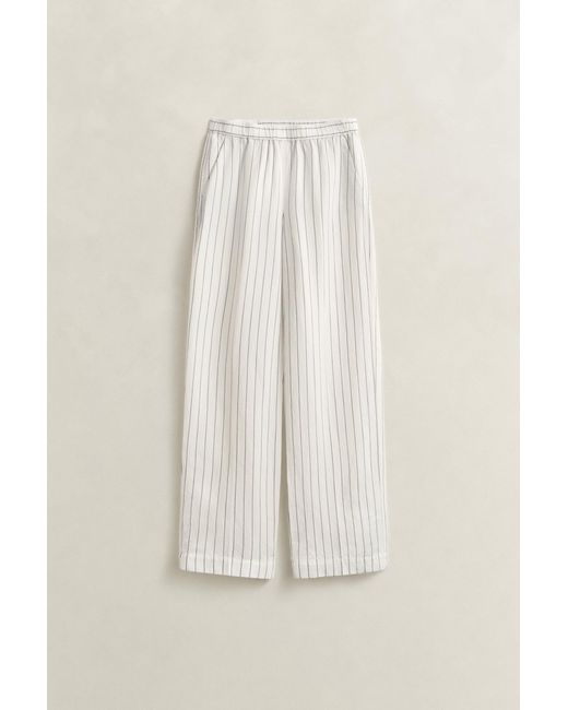 Gant Natural Striped Linen Blend Pants Eggshell