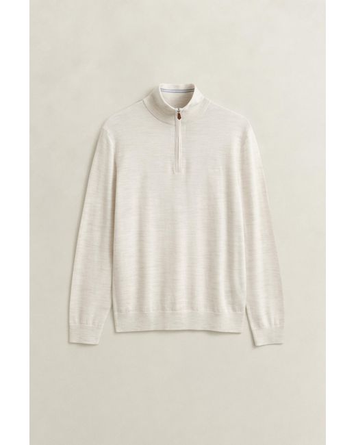 Gant White Merino Wool Half-Zip Sweater Seed Melange for men