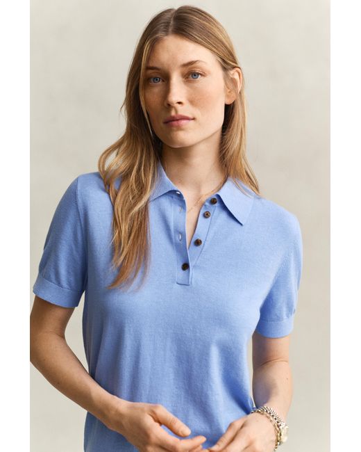 Gant Blue Knitted Short Sleeve Rugger