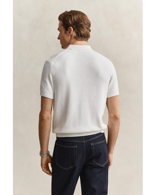 Gant White Ribbed Cotton Polo Sweater Eggshell for men