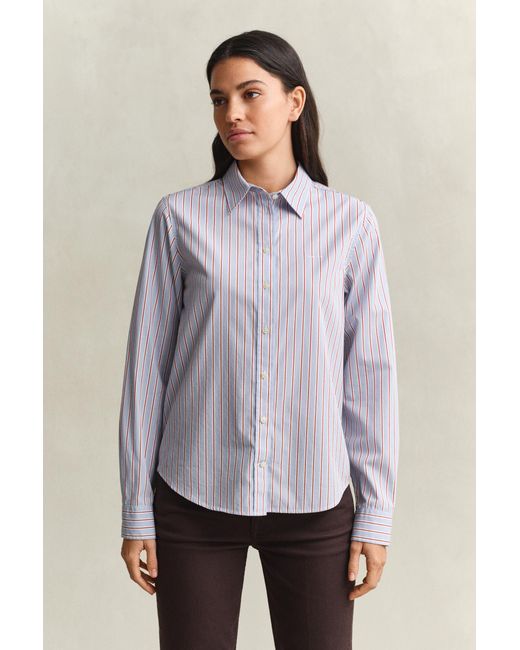 Gant Gray Regular Fit Striped Classic Poplin Shirt