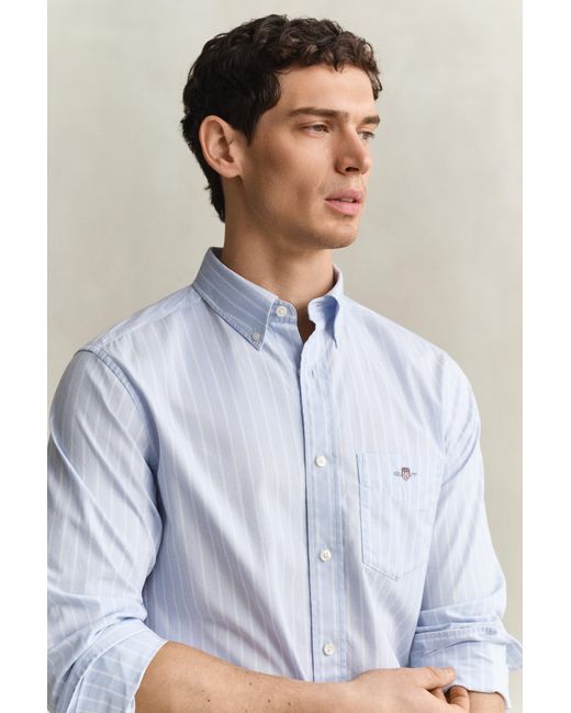 Gant Blue Striped Classic Poplin Shirt for men