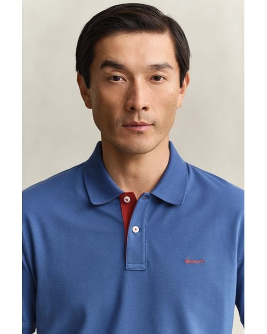 Gant Blue Contrast Piqué Polo Shirt for men
