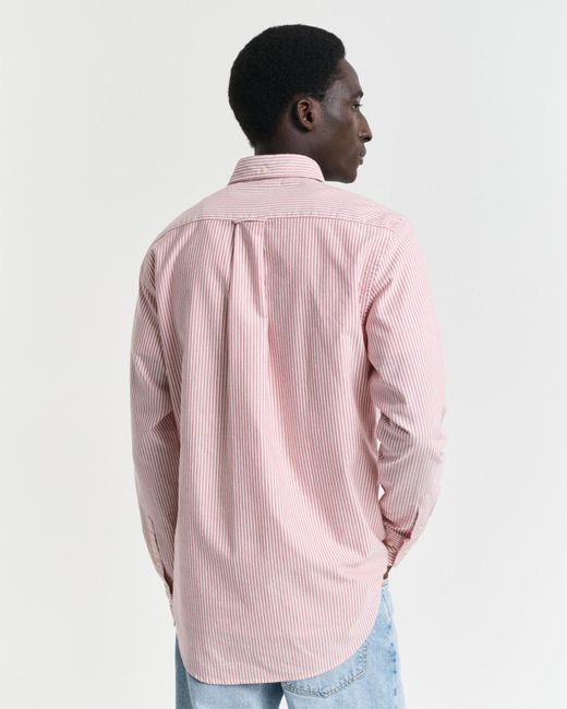 Gant Pink Regular Fit Banker Stripe Classic Oxford Shirt for men
