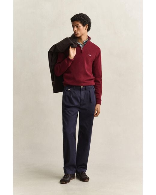 Gant Red Lambswool Half-Zip Sweater Plumped for men