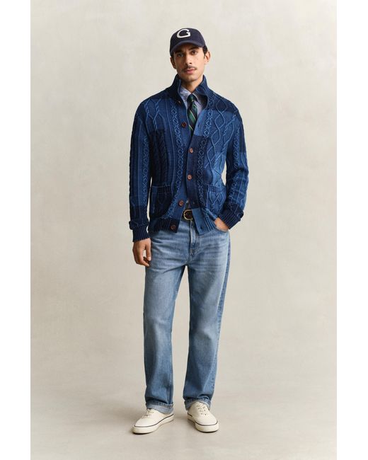 Gant Blue Cable Knit Patchwork Cardigan Rich for men